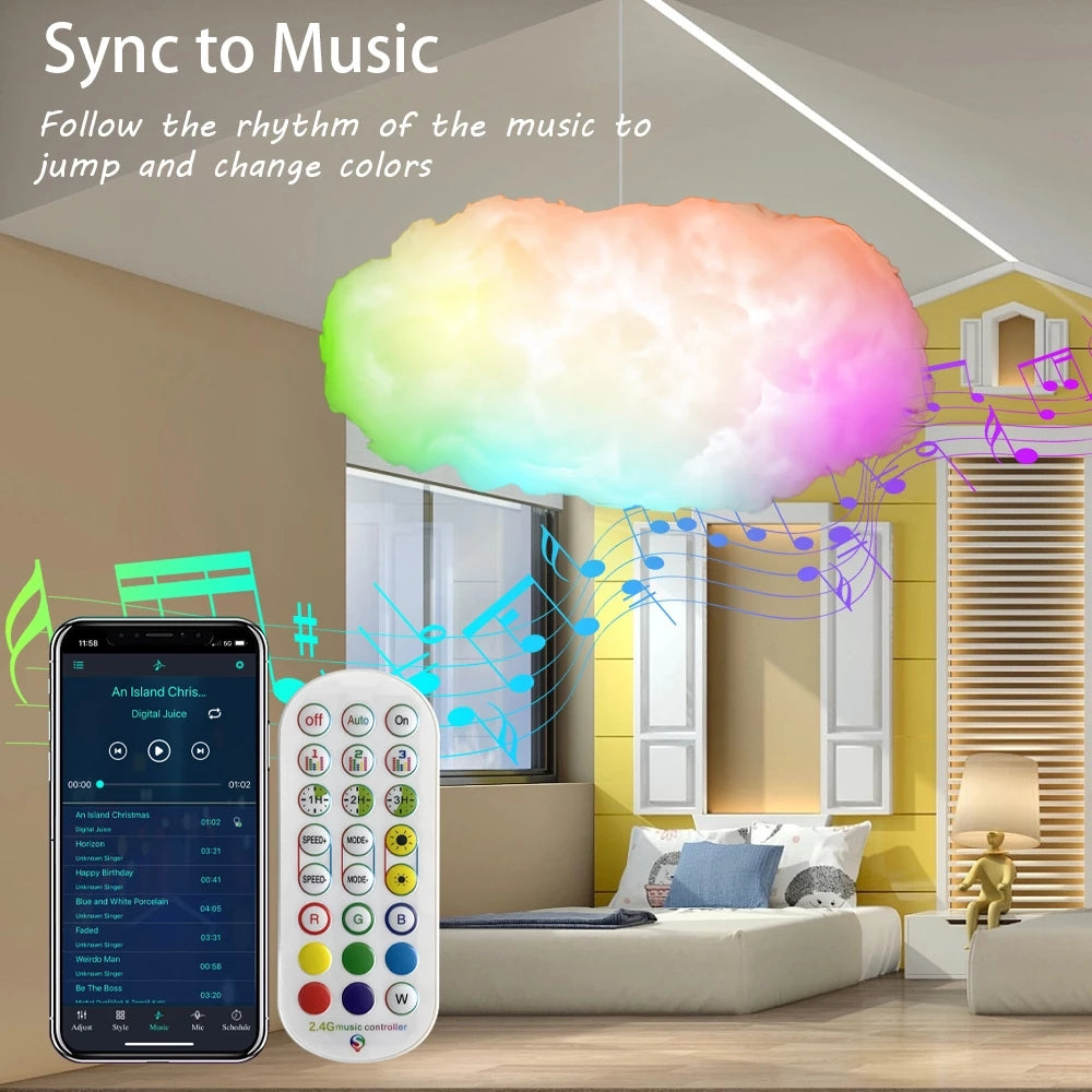 USB Cloud Light with App Control | 3D RGBIC Music Synchronization & Ambient Lighting for Bedroom