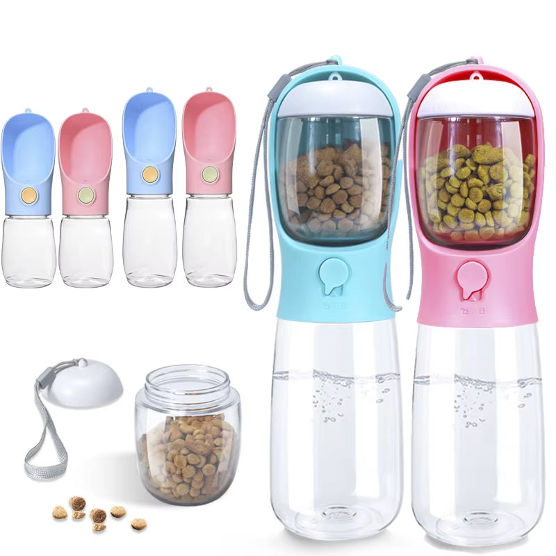 Portable Dog Water Bottle – Leakproof Travel Pet Drinker with Built-in Bowl & Food Container – Ideal for Puppies and Dogs On-the-Go