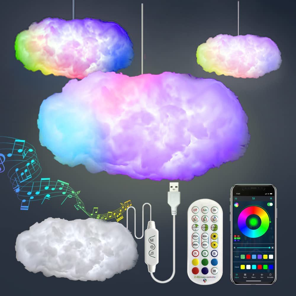 USB Cloud Light with App Control | 3D RGBIC Music Synchronization & Ambient Lighting for Bedroom
